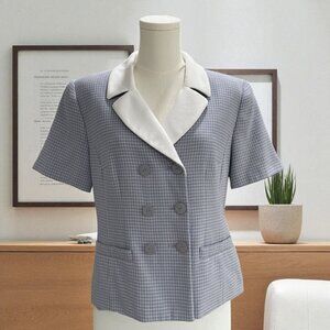 Le Suit Petite Checkered Blazer Double Breasted Academia Preppy Careercore‎ 12P